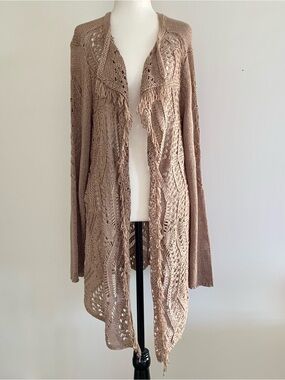 Yest fringed crochet open sweater